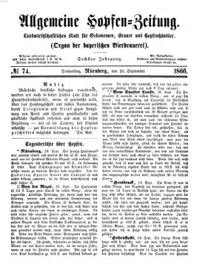 Allgemeine Hopfen-Zeitung Donnerstag 20. September 1866
