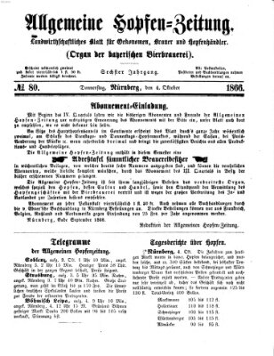 Allgemeine Hopfen-Zeitung Donnerstag 4. Oktober 1866