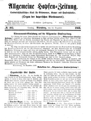 Allgemeine Hopfen-Zeitung Dienstag 18. Dezember 1866