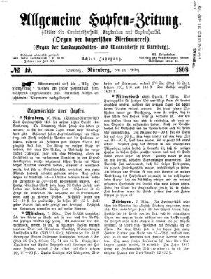 Allgemeine Hopfen-Zeitung Dienstag 10. März 1868