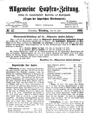 Allgemeine Hopfen-Zeitung Donnerstag 18. Juni 1868