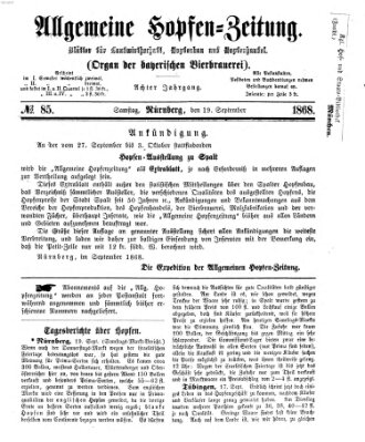 Allgemeine Hopfen-Zeitung Samstag 19. September 1868