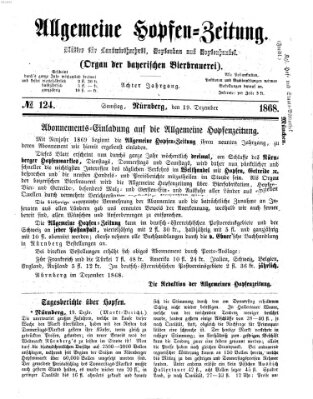 Allgemeine Hopfen-Zeitung Samstag 19. Dezember 1868