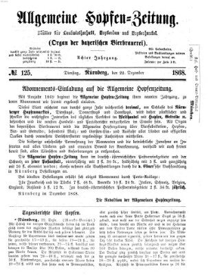 Allgemeine Hopfen-Zeitung Dienstag 22. Dezember 1868