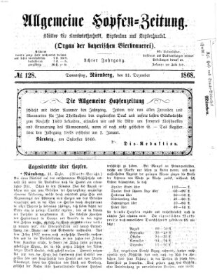 Allgemeine Hopfen-Zeitung Donnerstag 31. Dezember 1868