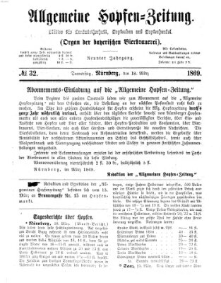 Allgemeine Hopfen-Zeitung Donnerstag 18. März 1869