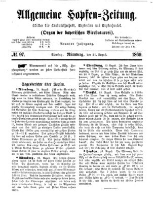 Allgemeine Hopfen-Zeitung Samstag 21. August 1869