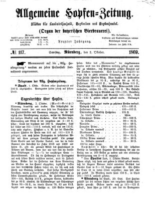 Allgemeine Hopfen-Zeitung Samstag 2. Oktober 1869