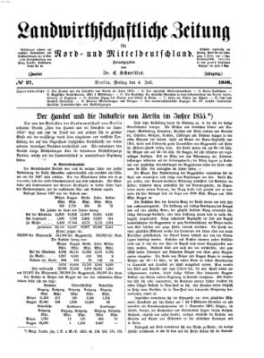 Landwirthschaftliche Zeitung für Nord- und Mittel-Deutschland Freitag 4. Juli 1856