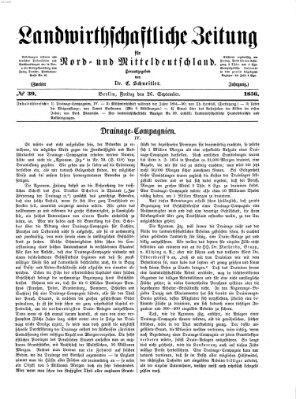 Landwirthschaftliche Zeitung für Nord- und Mittel-Deutschland Freitag 26. September 1856