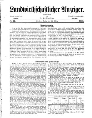 Landwirthschaftliche Zeitung für Nord- und Mittel-Deutschland Freitag 14. März 1856