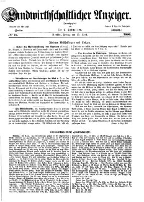 Landwirthschaftliche Zeitung für Nord- und Mittel-Deutschland Freitag 25. April 1856