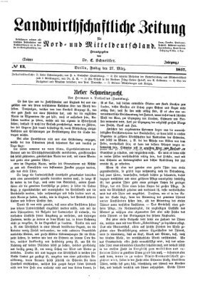 Landwirthschaftliche Zeitung für Nord- und Mittel-Deutschland Freitag 27. März 1857