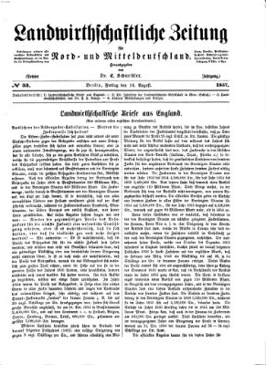 Landwirthschaftliche Zeitung für Nord- und Mittel-Deutschland Freitag 14. August 1857