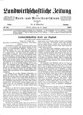 Landwirthschaftliche Zeitung für Nord- und Mittel-Deutschland Freitag 21. August 1857