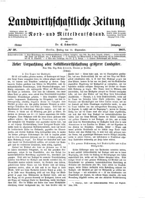 Landwirthschaftliche Zeitung für Nord- und Mittel-Deutschland Freitag 11. September 1857