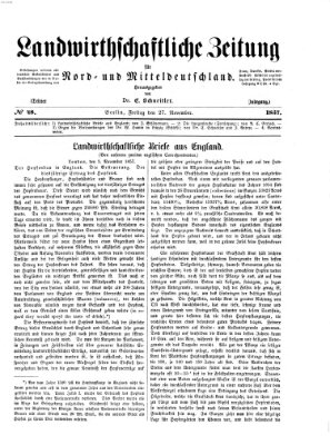 Landwirthschaftliche Zeitung für Nord- und Mittel-Deutschland Freitag 27. November 1857