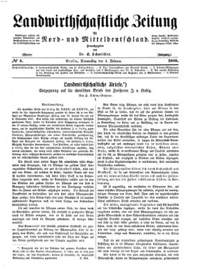 Landwirthschaftliche Zeitung für Nord- und Mittel-Deutschland Donnerstag 4. Februar 1858