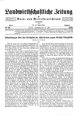 Landwirthschaftliche Zeitung für Nord- und Mittel-Deutschland Donnerstag 29. Juli 1858