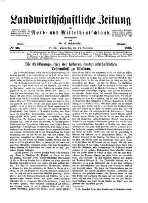 Landwirthschaftliche Zeitung für Nord- und Mittel-Deutschland Donnerstag 18. November 1858