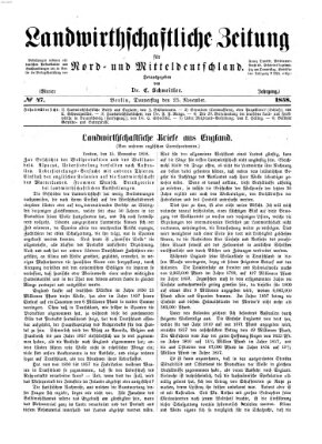 Landwirthschaftliche Zeitung für Nord- und Mittel-Deutschland Donnerstag 25. November 1858