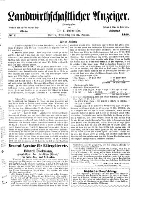 Landwirthschaftliche Zeitung für Nord- und Mittel-Deutschland Donnerstag 21. Januar 1858