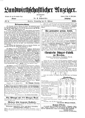 Landwirthschaftliche Zeitung für Nord- und Mittel-Deutschland Donnerstag 25. Februar 1858