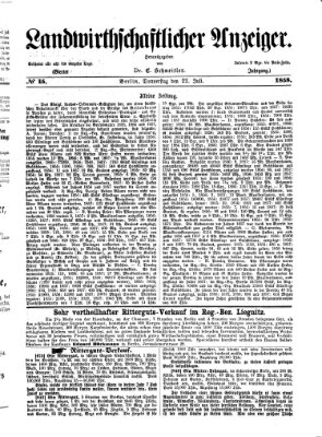 Landwirthschaftliche Zeitung für Nord- und Mittel-Deutschland Donnerstag 22. Juli 1858