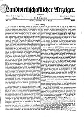 Landwirthschaftliche Zeitung für Nord- und Mittel-Deutschland Donnerstag 5. August 1858