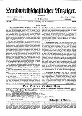 Landwirthschaftliche Zeitung für Nord- und Mittel-Deutschland Donnerstag 30. September 1858