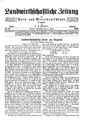 Landwirthschaftliche Zeitung für Nord- und Mittel-Deutschland Donnerstag 14. April 1859