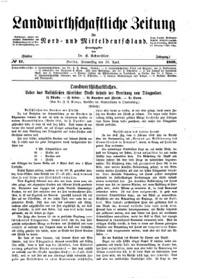 Landwirthschaftliche Zeitung für Nord- und Mittel-Deutschland Donnerstag 28. April 1859