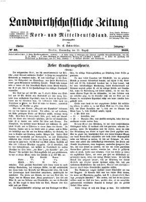 Landwirthschaftliche Zeitung für Nord- und Mittel-Deutschland Donnerstag 11. August 1859