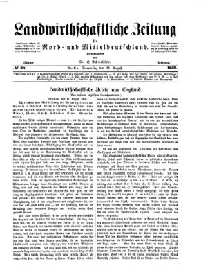 Landwirthschaftliche Zeitung für Nord- und Mittel-Deutschland Donnerstag 25. August 1859