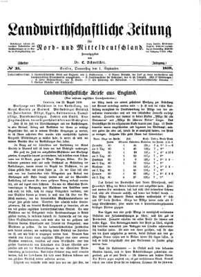 Landwirthschaftliche Zeitung für Nord- und Mittel-Deutschland Donnerstag 1. September 1859