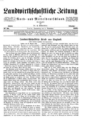 Landwirthschaftliche Zeitung für Nord- und Mittel-Deutschland Donnerstag 8. September 1859