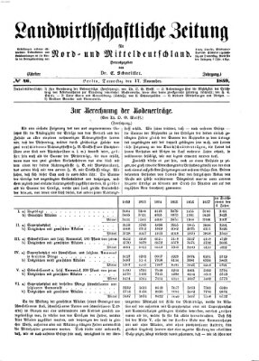 Landwirthschaftliche Zeitung für Nord- und Mittel-Deutschland Donnerstag 17. November 1859