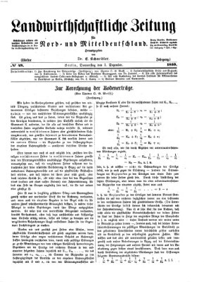 Landwirthschaftliche Zeitung für Nord- und Mittel-Deutschland Donnerstag 1. Dezember 1859