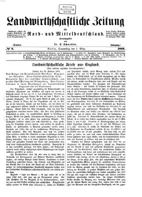 Landwirthschaftliche Zeitung für Nord- und Mittel-Deutschland Donnerstag 1. März 1860