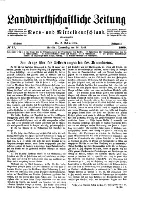 Landwirthschaftliche Zeitung für Nord- und Mittel-Deutschland Donnerstag 26. April 1860