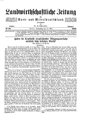 Landwirthschaftliche Zeitung für Nord- und Mittel-Deutschland Donnerstag 17. Mai 1860