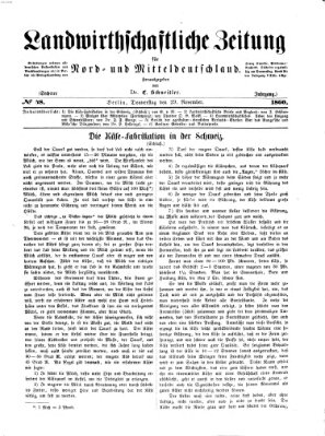 Landwirthschaftliche Zeitung für Nord- und Mittel-Deutschland Donnerstag 29. November 1860