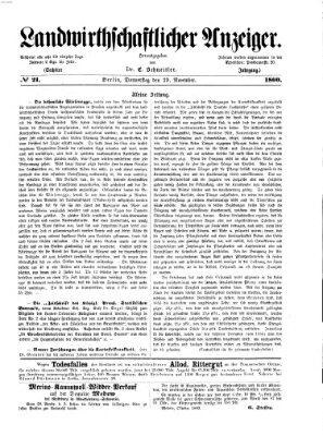 Landwirthschaftliche Zeitung für Nord- und Mittel-Deutschland Donnerstag 29. November 1860