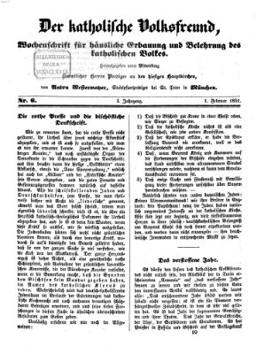 Der katholische Volksfreund Samstag 1. Februar 1851