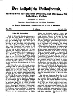 Der katholische Volksfreund Samstag 12. Juli 1851