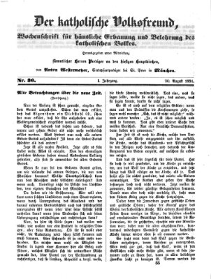 Der katholische Volksfreund Samstag 30. August 1851