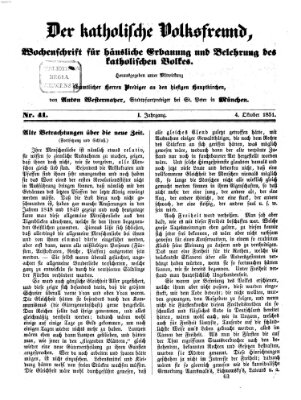 Der katholische Volksfreund Samstag 4. Oktober 1851