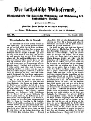 Der katholische Volksfreund Samstag 22. November 1851