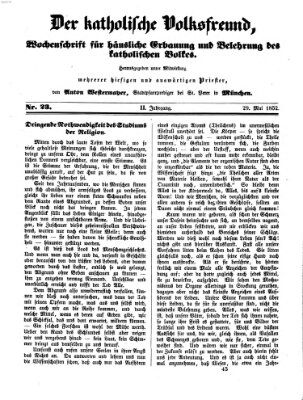 Der katholische Volksfreund Samstag 29. Mai 1852