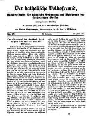 Der katholische Volksfreund Samstag 26. Juni 1852